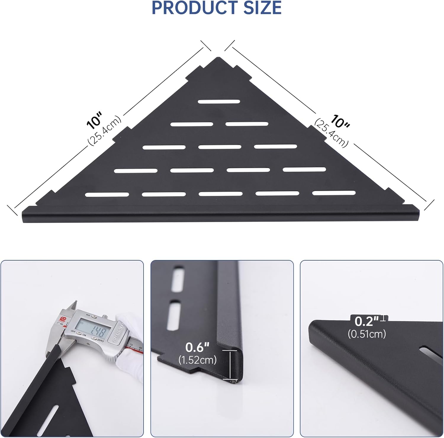 DAYONE Matte Black Corner Shower Shelf 2 Pack 10", Bathroom Corner Shower Organizer Shelf for Tiled Wall, SUS304 Stainless Steel Recessed Corner Shelves