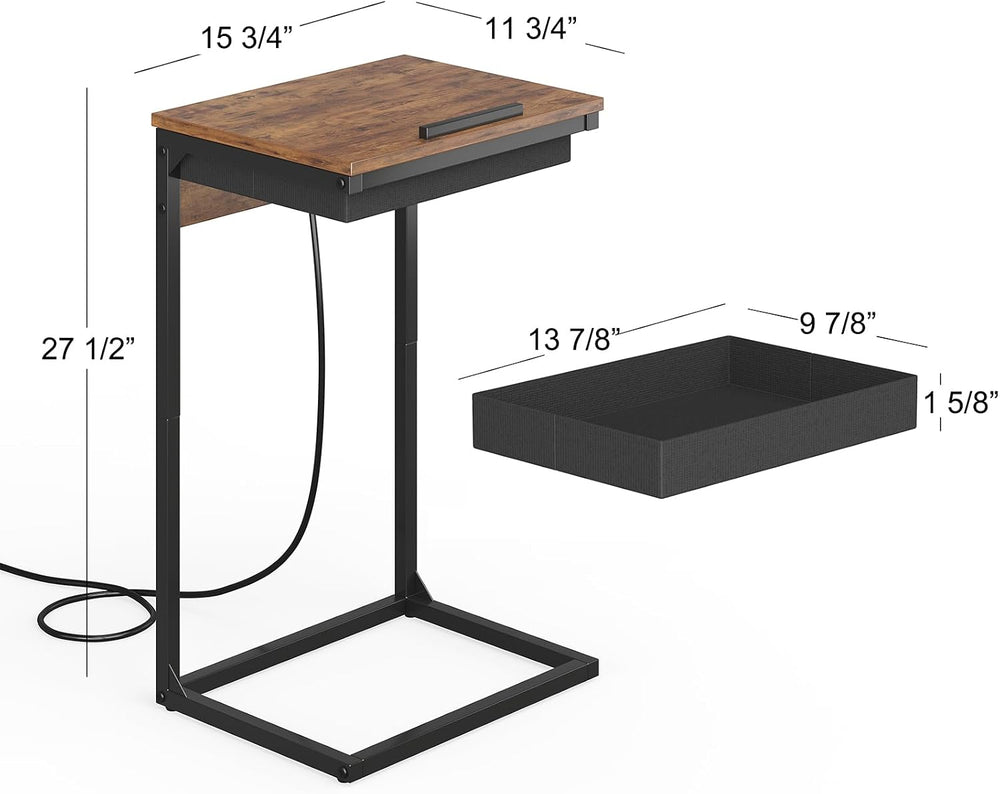 sthmec C Shaped End Table with Charging Station,45° Tiltable Adjustable Flip ...