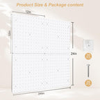 Peg Board,4 Pack Plastic Pegboard, Pegboard Wall Organizer,White Pegboard,ABS Pegboard,No Drilling Required,24x24inch,Suitable for Craft Room Office Garage Kitchen