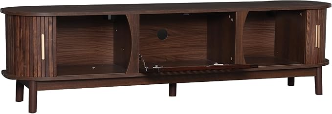 Ball & Cast 67" Modern Farmhouse TV Stand for TVs up to 75",Media Console with Drop-Down & Sliding Doors,Entertainment Center w/2 Storage Cabinets & Solid Wood Legs for Living Room,Bedroom Dark Brown