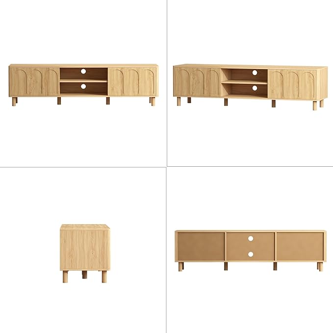 TV Stand for TVs up to 70'', Entertainment Center with Large Storage for Living Room, Media Console with Sliding Doors and Adjustable Shelves, Modern TV Cabinet for Game Consoles and Decor(Natural)