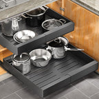 2 Pack Pull out Cabinet Organizer, Expandable(12"-20") Heavy Duty Slide out Drawer Fixed with Adhesive Nano Film for Pots, Roll out Shelf Storage for Kitchen Organization, Pantry, Bathroom(Black)
