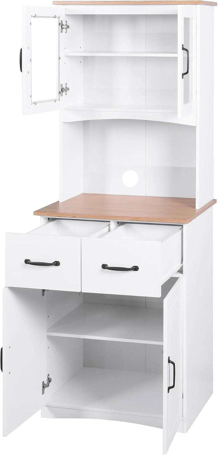 66.9'' Kitchen Pantry Cabinet, White Pantry Storage Microwave Cabinet...