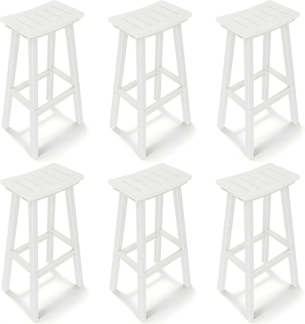 Outdoor Bar Stools Set of 6, 29 Inch All-Weather HDPE Bar Height Chairs, 500l...