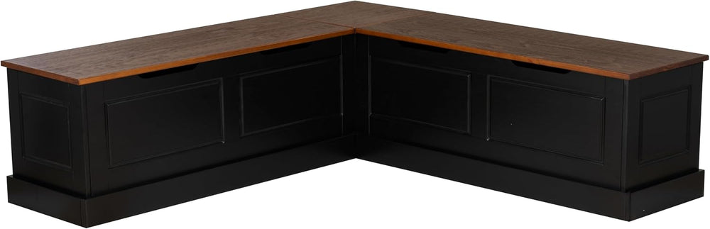 Linon Harris Black and Walnut Backless Kitchen Dining Nook with Hidden Storag...