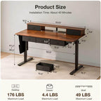 63x32″ Electric Standing Desk with 5 Drawers, Sit Stand Desk with Power Outlets, Monitor Shelf, RGB LED Lights and Cable Management, Height Adjustable 28.3"-47.2" for Home & Office, Walnut
