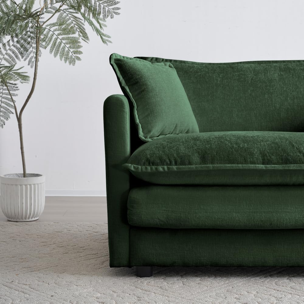 Chenille Ottoman Footrest for 2, 3, and 4 Seater Sofas, Green (Green + Chenil...