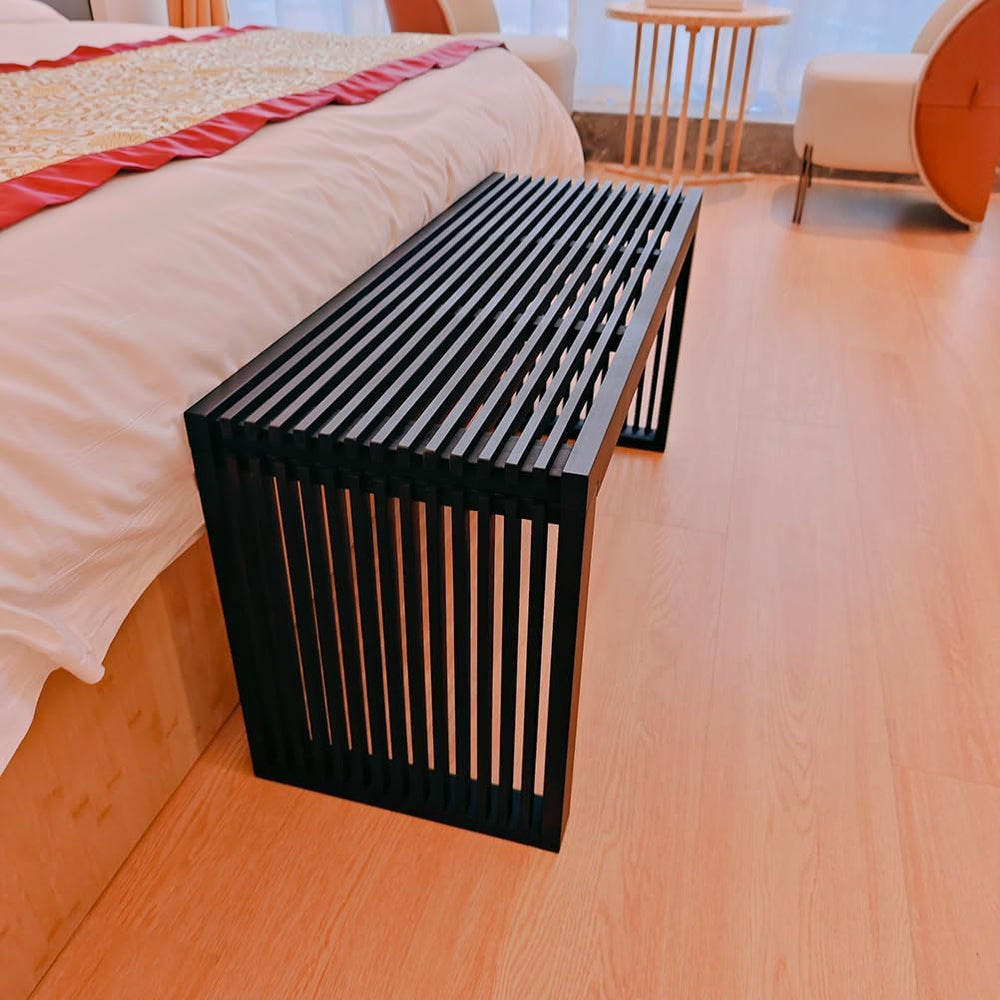 Versatile Wooden Slatted Bench - Sleek Modern Design for Dining, Entryway, Be...