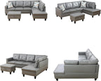 Sectional Couches for Living Room with Movable Chaise & Storage Ottoman - 97.5" Leather L Shaped Couches for Living Room Apartment, 4 Seat Home Furniture Modular Sectional Sofas, Grey