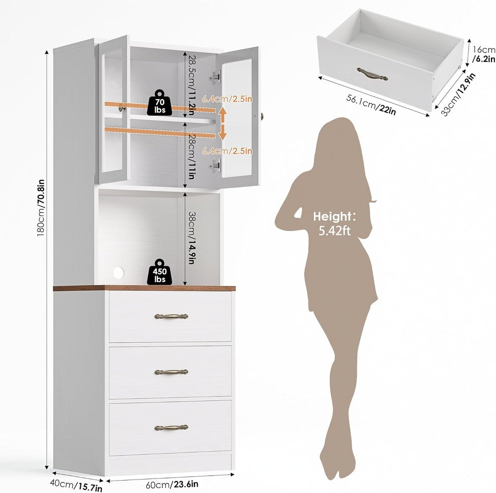 Keyluv 71“ Tall Kitchen Pantry Storage Cabinet with Microwave Stand, Buffet K...