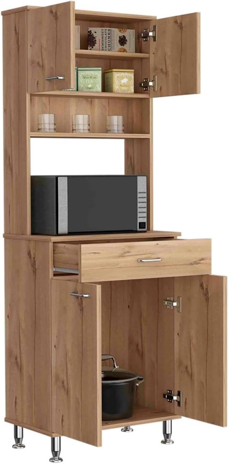 60" Freestanding Kitchen Panty Solid Wood Food Pantries with Storage She...