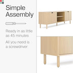 Contemporary Fluted TV Stand, 70 Inches TV Media Console, Supports 32 to 80" TVs, Media Console Cabinet for Living Room and Bedrooms, Soft-Close Cabinet Doors (Light Oak)