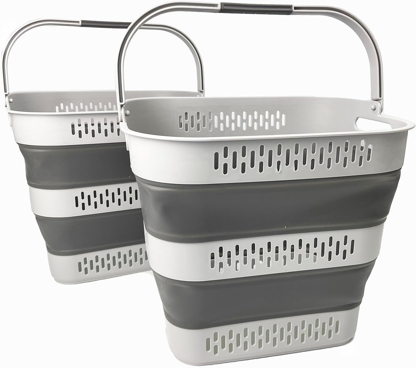 SAMMART 40L (10.5 Gallon) Collapsible Plastic Laundry Basket with Handles - Foldable Pop Up Storage Container/Organizer - Portable Laundry Hamper - Space Saving (2, Grey)