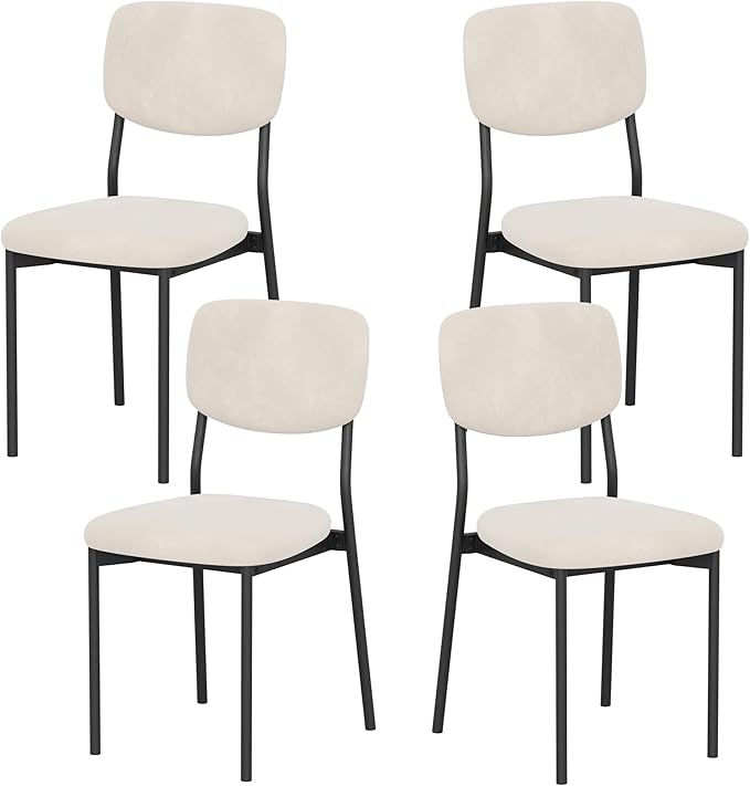 Modern Dining Chairs Set of 4, Stackable Upholstered Dining Room Chairs, Kitchen Chairs w/Soft Velvet Backrest & Sturdy Metal Legs for Living Room, Restaurant, Cream Beige