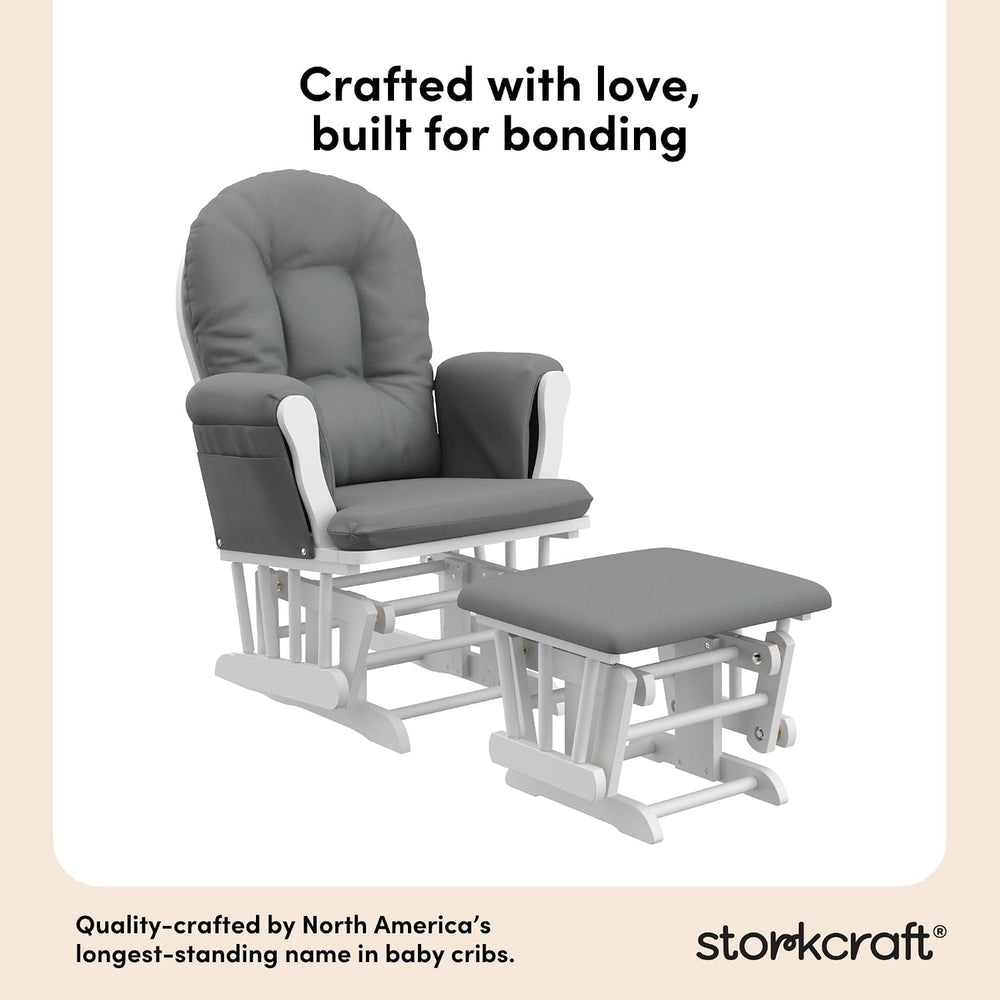 Storkcraft Premium Hoop Glider & Ottoman, White/Gray