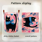 Laundry Baskets 15.7x19.7 Inch Large Black Cat Bird Floral Scarf Design Collapsible Laundry Hamper with Handles Oxford Fabric Clothes Storage Bin Foldable Dirty Clothes for Bedroom Bathroom Dorm