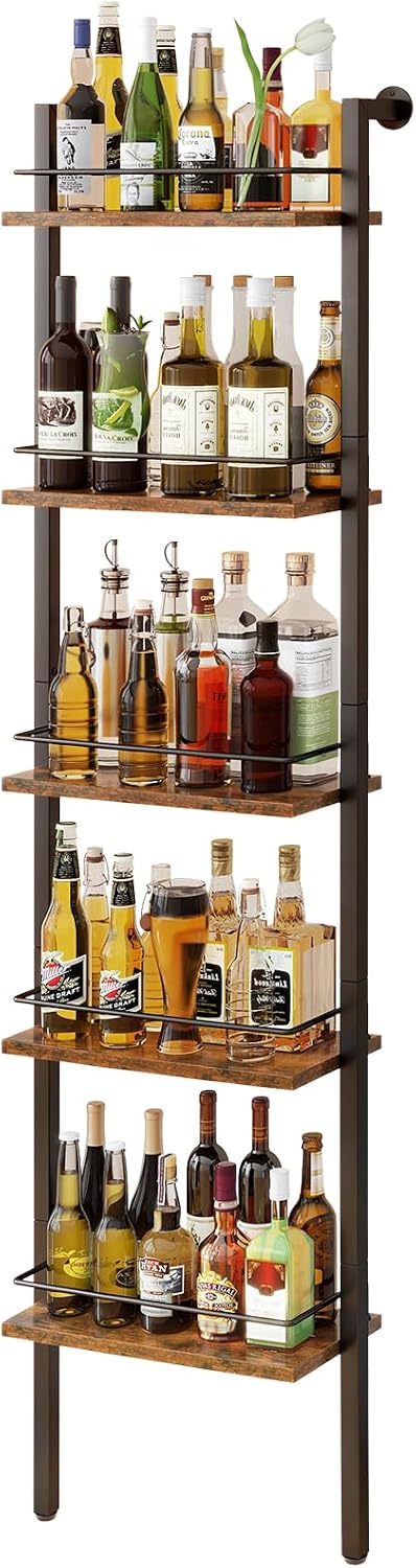 YMYNY 5-Tier Wall Mounted Wine Racks 16.93x7.87x69.68 Vintage Brown HWR001H |...