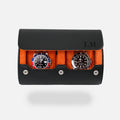 DailyWatch | Personalized Watch Roll Travel Case For 2 Watches - Handmade Genuine Leather Travel Case With Custom Engraving of Name or Initials - Black Orange