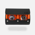 DailyWatch | Personalized Watch Roll Travel Case For 2 Watches - Handmade Genuine Leather Travel Case With Custom Engraving of Name or Initials - Black Orange