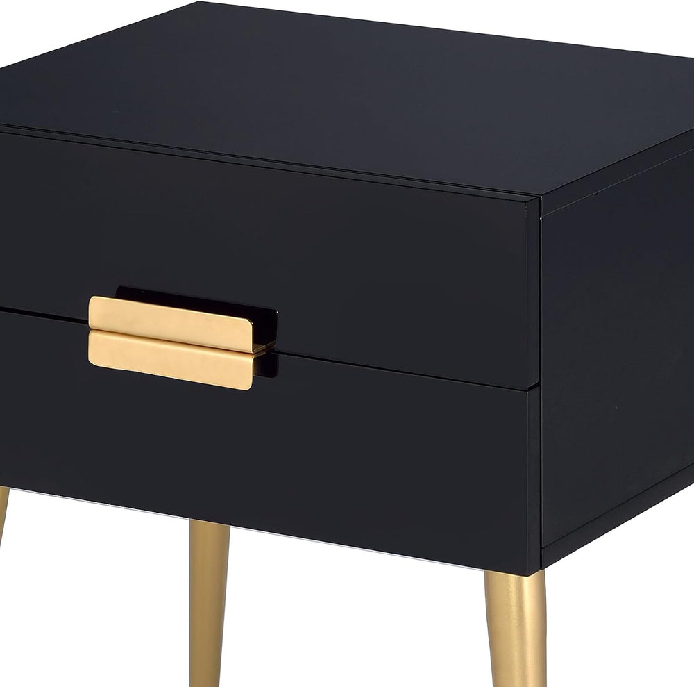 Penau Black and Gold End Table, Rectangular High Gloss Engineered Wood Top, M...