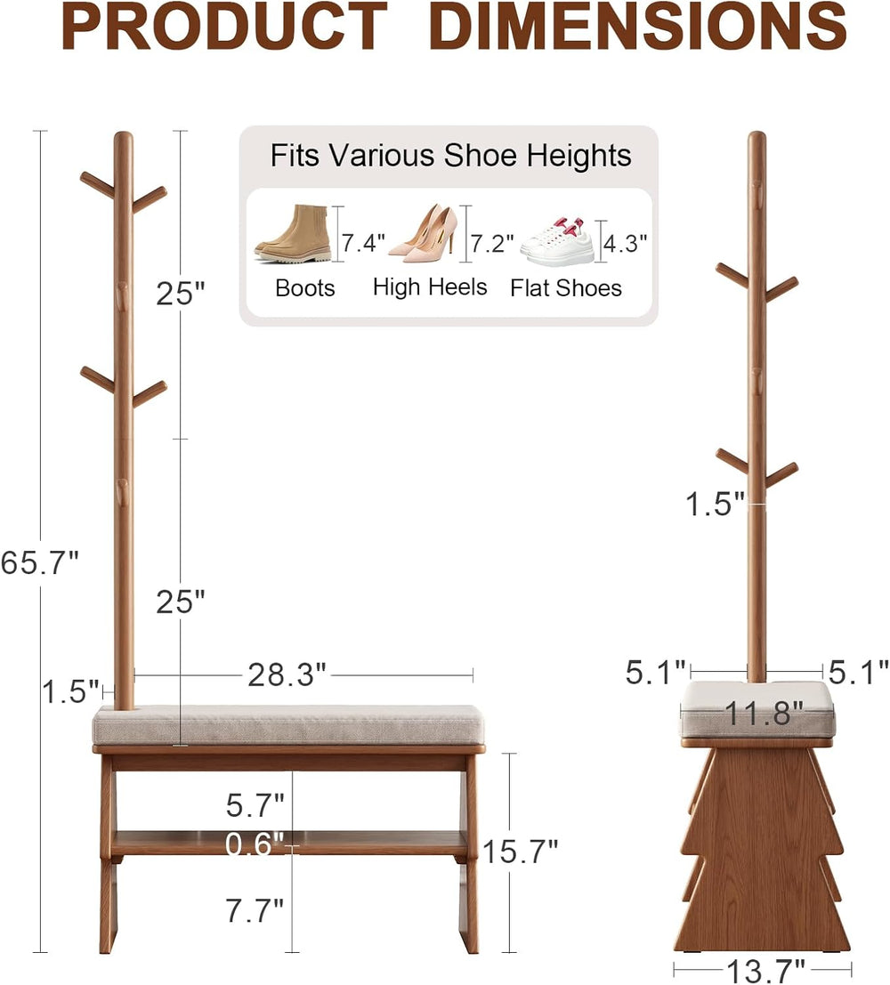 Coat Rack with Shoe Storage,Shoe Rack whit 8 Hook for Offices、Bedroom、Living ...