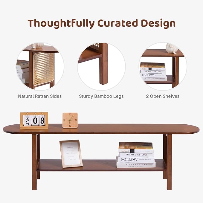 HollyHOME Bamboo TV Stand with Storage for TVs up to 65", Modern Enterta...