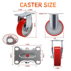 4 Inch Caster,Heavy Duty Caster Wheels Set of 4,Load 2000 Lbs,Polyurethane Steel Wheels,Swivel Wheels with Brake for Trolleys,Warehouse Cargo Handling,Workbench Moving(2Brake&2Rigid)