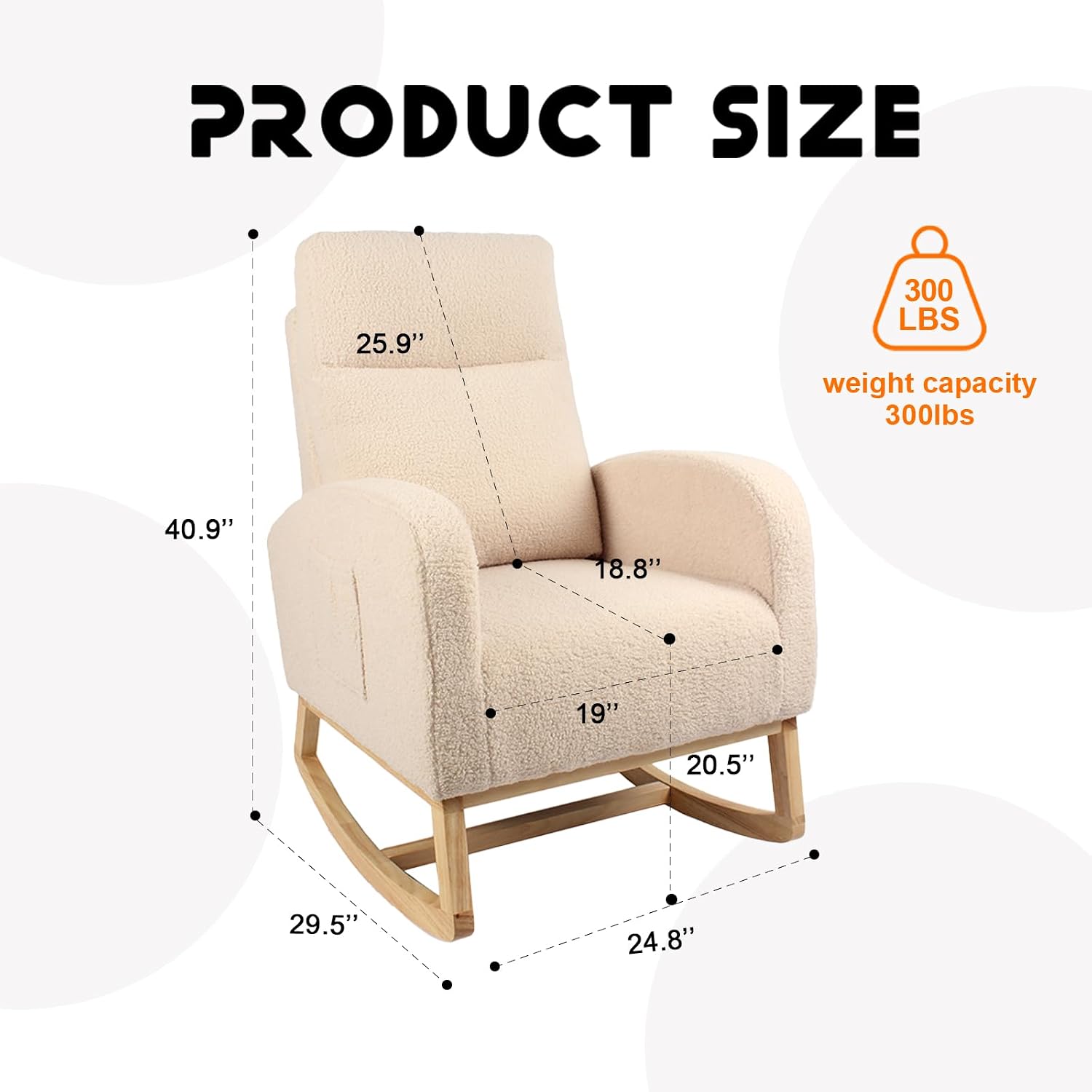 Rocking Chair Nursery, Nursing Rocking Chair with High Backrest for Mom Nursery, Sherpa Armchair Glider Rocker with Side Pocket, Upholstered Lounge Chair for Living Room, Bedroom, Teddy Geige