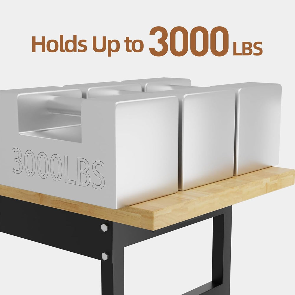 48' Adjustable Workbench, Solid Wood Work Bench Table , Rolling Workbench...