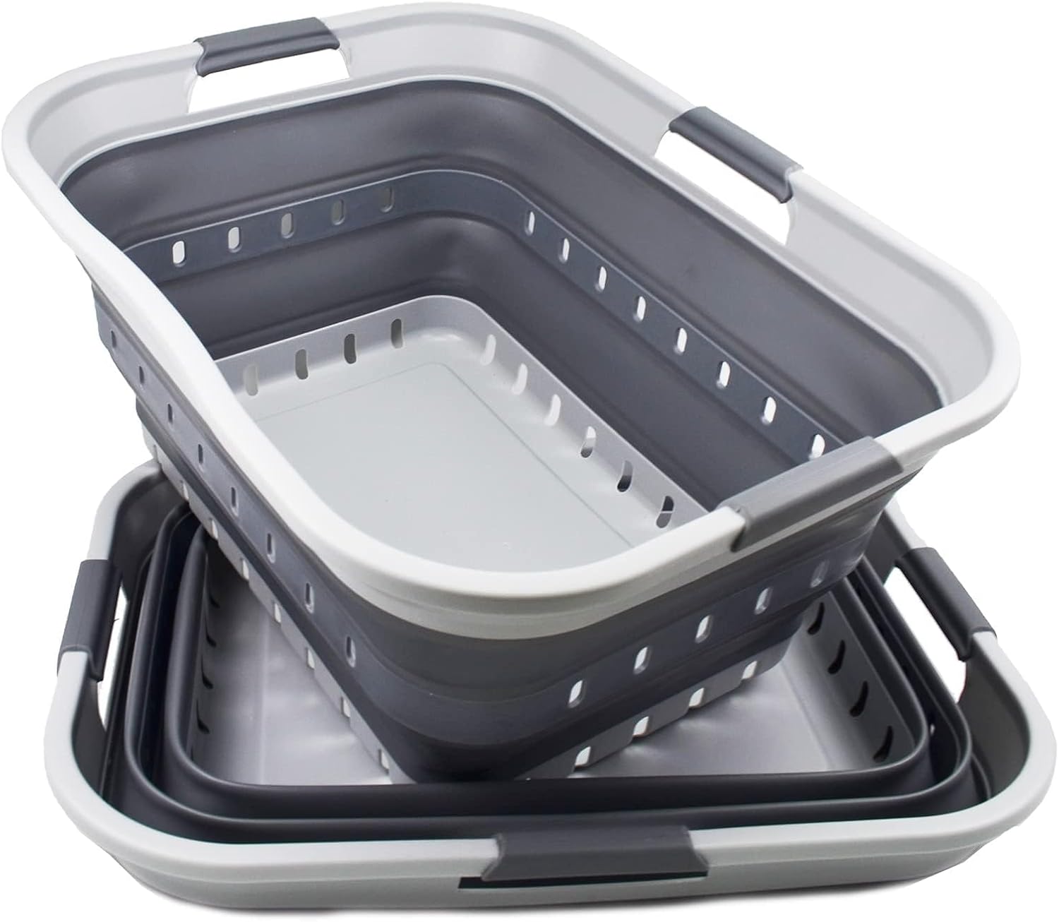 SAMMART 42L (11 gallon) Collapsible Plastic Laundry Basket - Foldable Pop Up Storage Container/Organizer - Portable Basket - Space Saving Hamper (Grey/Dark Grey (Set of 2))