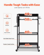 VEVOR 4-Tier Tool Organizer Cart, 150 lbs Load Capacity, Floor Stand Rolling Drill Holder and Stability Storage Rack, Heavy Duty Garage Floor Rolling Storage Cart for Workshop, Garage, Black