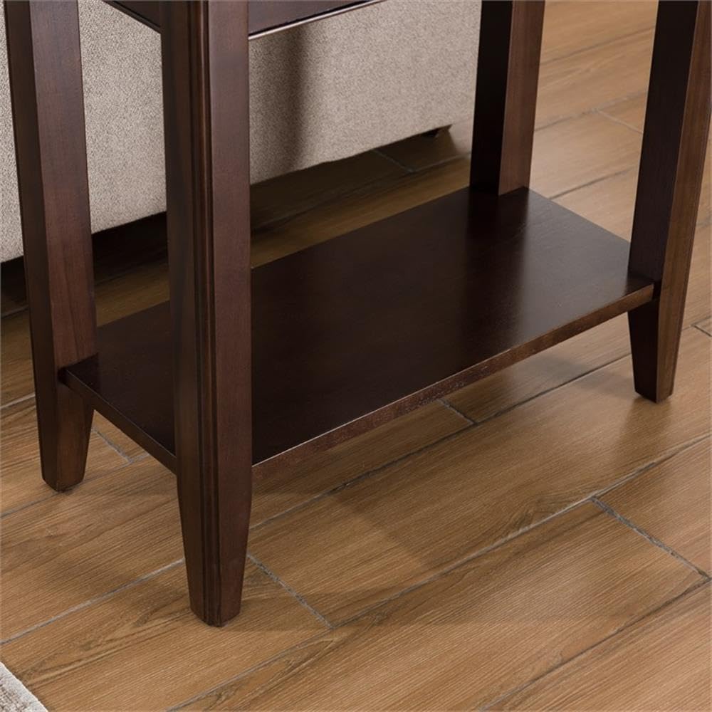 MAKLAINE Solid Wood Rectangular End Table, Chocolate Cherry Finish, 12 x 24 x...
