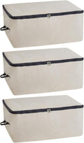 Comforter Storage Bags with Zipper - Sturdy 100% Cotton Canvas Quilt Storage Bags with Zipper - Extra Large with Handles to Conveniently Store Pillows, Blankets, Sheets, and Bedding (3 Bags)