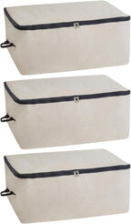 Comforter Storage Bags with Zipper - Sturdy 100% Cotton Canvas Quilt Storage Bags with Zipper - Extra Large with Handles to Conveniently Store Pillows, Blankets, Sheets, and Bedding (3 Bags)