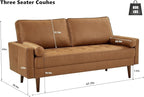 HIFIT 68" Faux Leather Couch Mid Century Modern Sofa Couch w/Tufted Deep Love Seat, 2 Pillows & Solid Wood Frame, Home Sofa Living Room Small Couches for Small Space, Bedroom, Office, Apartment, Brown