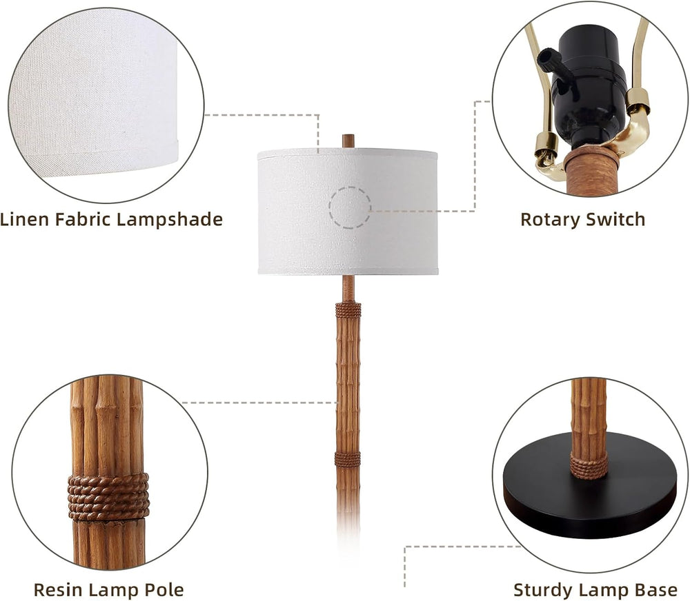 AIEAMPDO 63'' Rustic Floor Lamp for Living Room with Resin Faux Bambo...