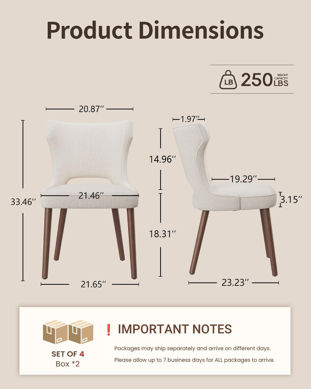 Upholstered Dining Chairs Set of 4, Kitchen Chairs with Curved Backrest | Woo...