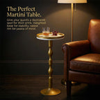 Small Round Gold Side Table,Drink Table with Weighted Base,Modern White & Gold Pedestal End Table with Tray Top Edge for Small Spaces, Living Room, Next to Sofa,27 "Tall