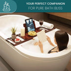 Bathtub Tray and Bath Pillow Set – Expandable Bamboo Bathtub Caddy with Phone & Wine Holder, Soft Bath Pillows for Tub & Head/Neck Support