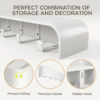 Wall Coat Rack Floating Shelves Modern Coat Rack Wall Mount with Storage Entryway Shelf Wooden Hanger 20 Inch 4 Hidden Metal Hooks for Living Room Bedroom (White, 4 Hooks)
