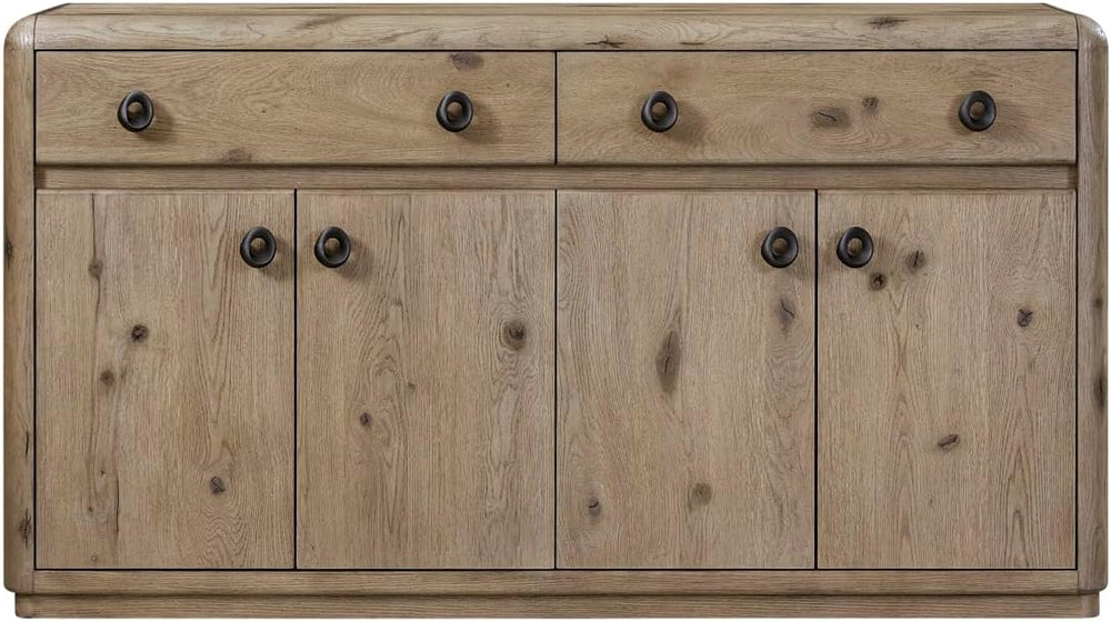 English Knotty Oak Veneer Server with Solid Wood+MDF | Authentic knotty oak v...