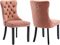 Modern Dining Chairs Set of 2, Tufted Upholstered Dining Chair with Solid Wood Legs, Pink Velvet Accent Chair, Sillas de Comedor, Comfy Kitchen Chairs (Pink, Velvet, 2Pcs)