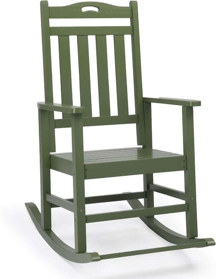 VINGLI Outdoor Rocking Chair with Footrest, Wooden Rocking Chair, Green