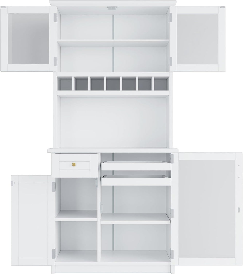 LUMISOL Farmhouse Kitchen Pantry Cabinet with Wine Rack, Freestanding Buffet ...