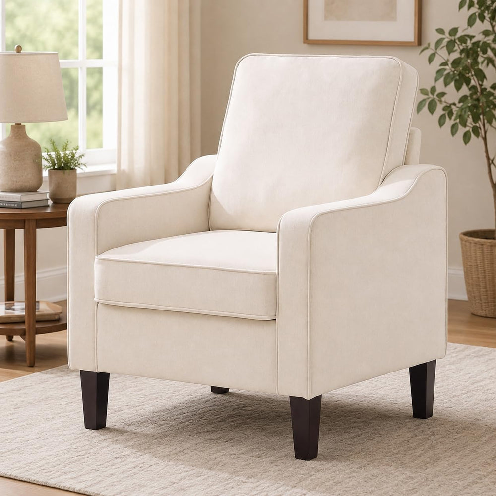 Weture Mid-Century Accent Chair, Beige Armchair Living Room Chairs | Comfy Up...