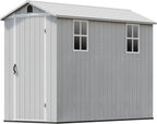 Patiowell 4x8 FT Outdoor Storage Shed with Floor & 2 Windows, Large Plastic Garden Shed with Lockable Door for Backyard, Patio, and Lawn, White (Fit-it Shed)