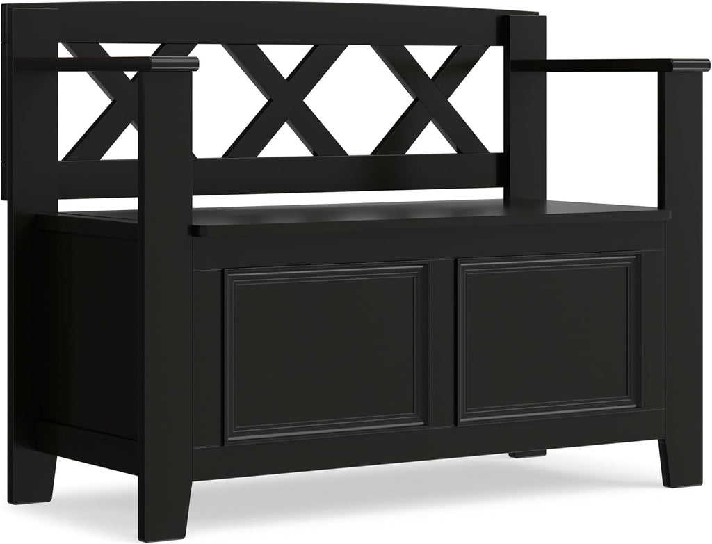 SIMPLIHOME Amherst 48" Wide Solid Wood Storage Bench in Coastal Blue | Transitional entryway bench with lift-up lid and hidden storage; perfect for mudrooms, hallways, or as a shoe bench.