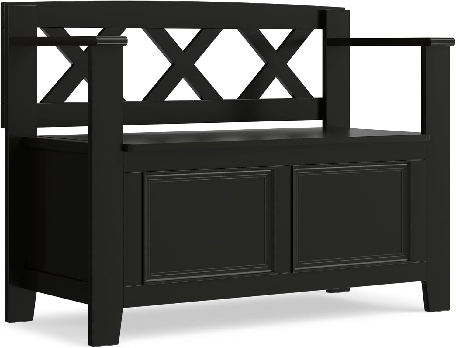 SIMPLIHOME Amherst 48" Wide Solid Wood Storage Bench in Coastal Blue | Transitional entryway bench with lift-up lid and hidden storage; perfect for mudrooms, hallways, or as a shoe bench.