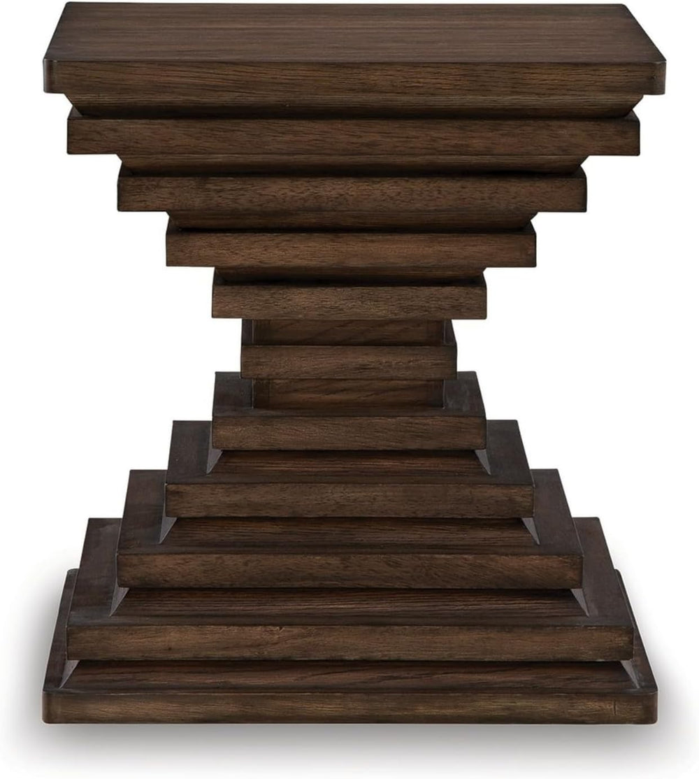 Benjara Reem Side End Table, Square Geometric Hourglass, 28 Inch Dark Brown