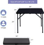 34" Folding Card Table,Square Portable Heavy Duty Plastic Game Table,Black | Portable Desig,Save Space,HDPE Top,Carrying Handle,Removable Legs,Indoor Outdoor Use for Study,Homework,Picnic,Camping, Party